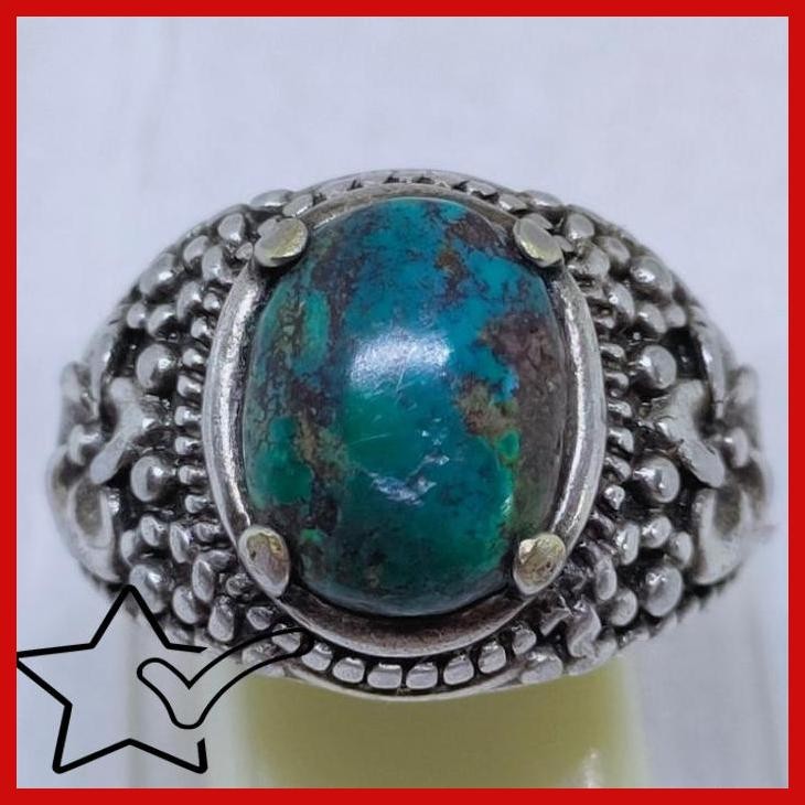 [RHV] PIRUS HIJAU NATURAL RING CINCIN PERAK 925 BALI UKIR KOLEKSI BATU AKIK