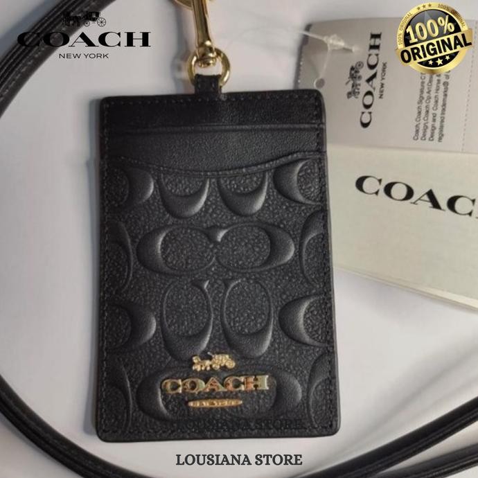 

ID LANYARD IN SIGNATURE LEATHER DEBOSSED BLACK GOLD