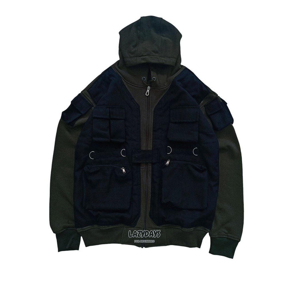 (LFB REWORKED) TACTICAL VEST ZIPPER HOODIE (GREEN ARMY)