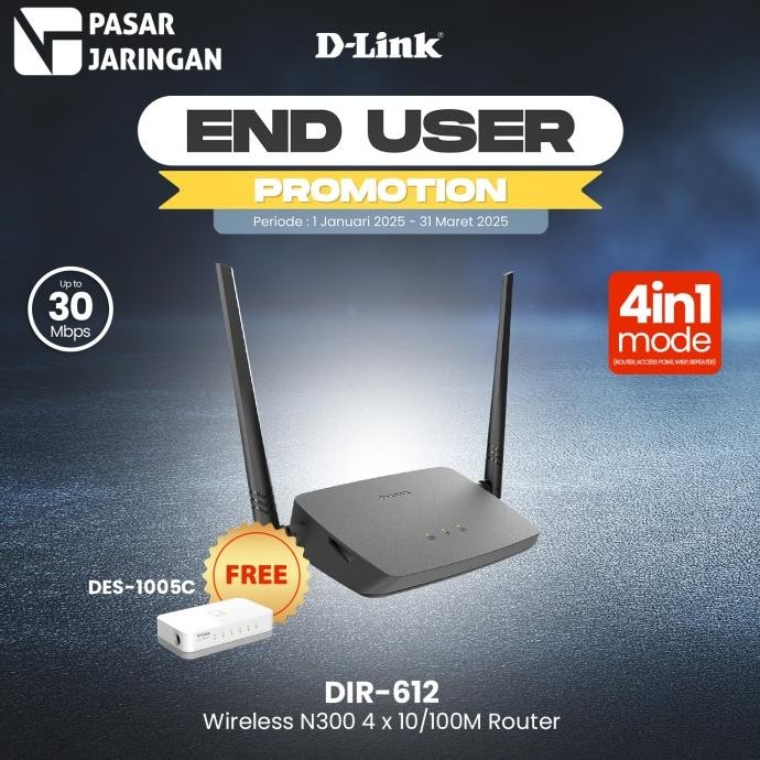 TERMURAH - DLINK DIR-612 DIR612 Wireless N300 Router 300Mbps