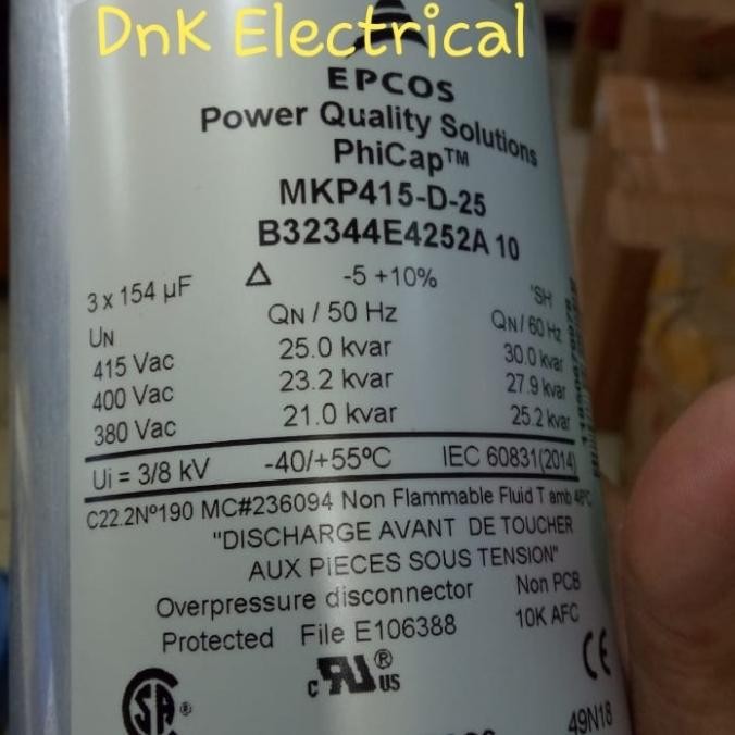 Terjangkau Capacitor/Capasitor/Kapasitor 25Kvar/25 Kvar 415V Epcos Mkp415-D-25