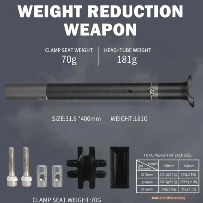 Seatpost Carbon Toseek Ultra Light 400Mm Tiang Sadel Carbon Toseek Original Dan Terpercaya