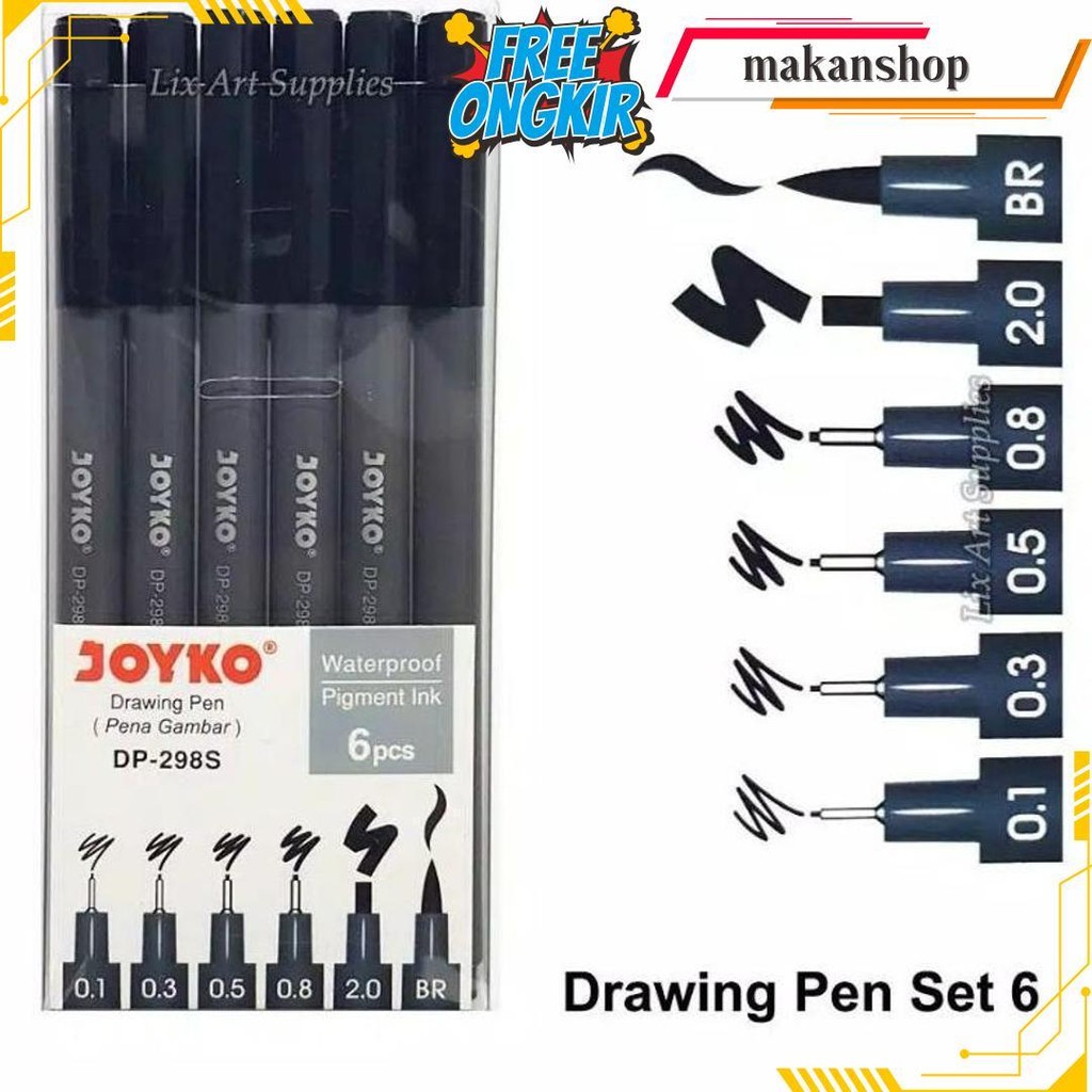 

Drawing Pen 6Pc Joyko Dp-298S Tinta Hitam Waterproof Original Produk
