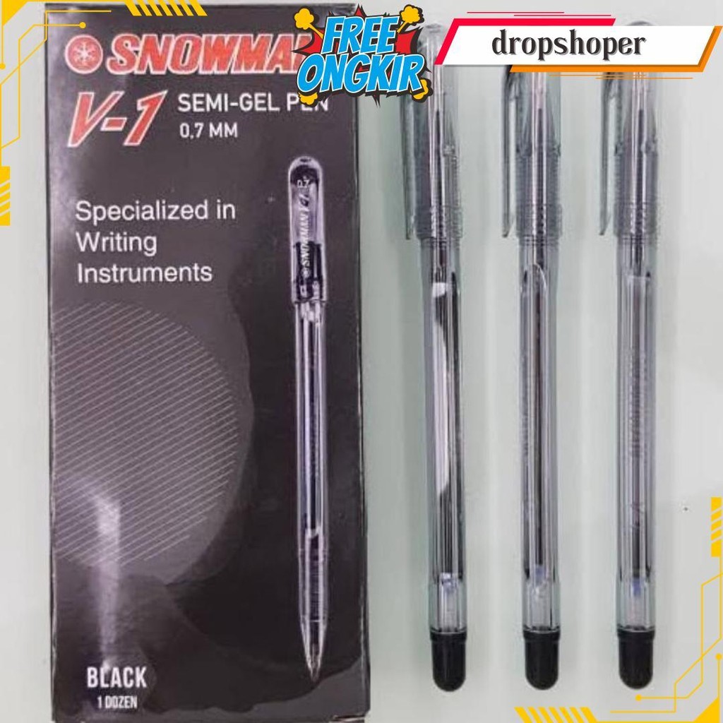 

Pulpen Snowman V-1 (Per Box 1 Lusin) Warna Hitam Biru / Pulpen Snowman V1 / Bolpen Snowman / Ballpoint Snowman / Pulpen Murqh Berkualitas Siap Kirim