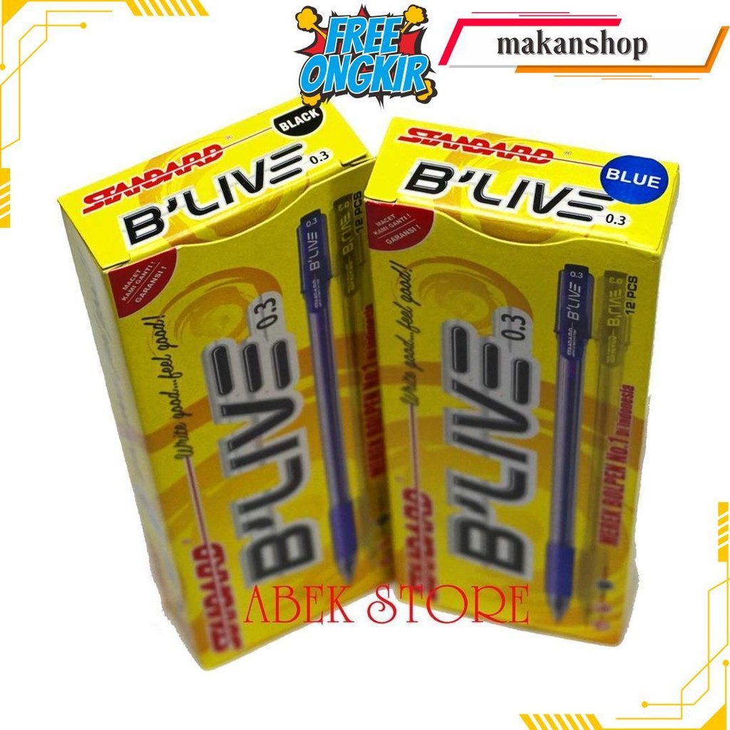 

Pulpen Standard B'Live 0.3 Mm Isi 12 Pcs ( 1 Pak ) Standard Blive Original Produk