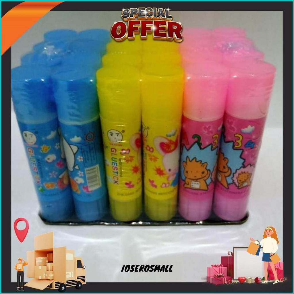 

Satu Pack ( 24 Pcs X 10 Gram ) Glue Stick Lem Stik Murah Karakter Animasi Kecil 10Gram Cod
