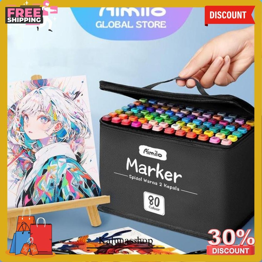 

Aimilo Spidol Warna Warni 1 Set Sketch Marker 2 Tip Touch Marker 48/60/80 Warna Cod