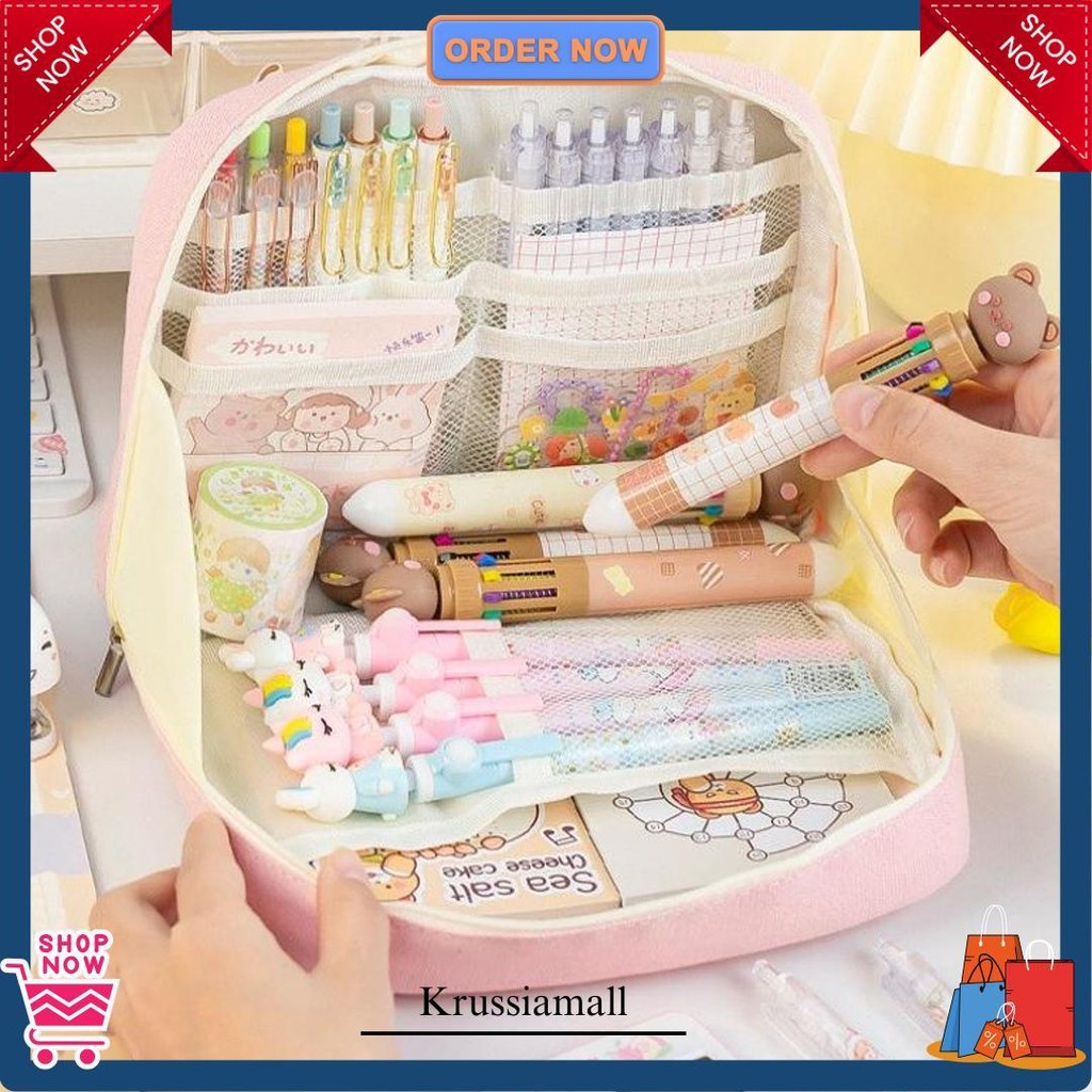 

Sutang8-Layer Super Large Capacity Pencil Case Kawaii Canvas Pencil Box Pen Pouch Organizer For Girls Back To School Stationery Supplies Original Produk