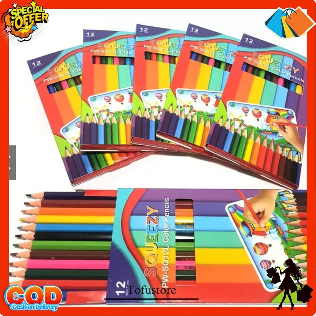 

Grosir Pensil Warna Squeezy Panjang 12 Warna Murah / Color Pencil Pw-Sq12L Cod