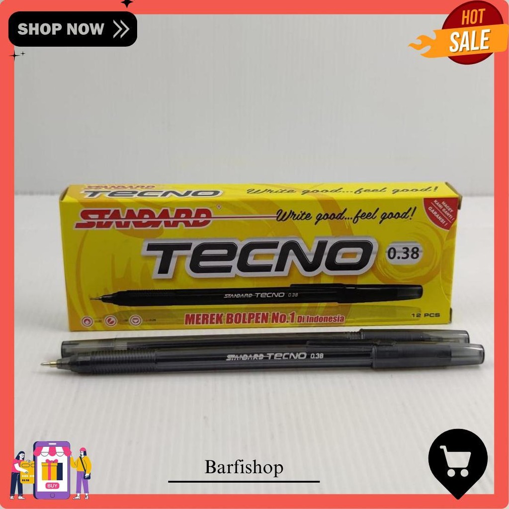 

Standard Tecno Bolpen Pulpen Pena 0.38Mm Hitam ( 1 Box / 12Pcs ) Bisa Cod