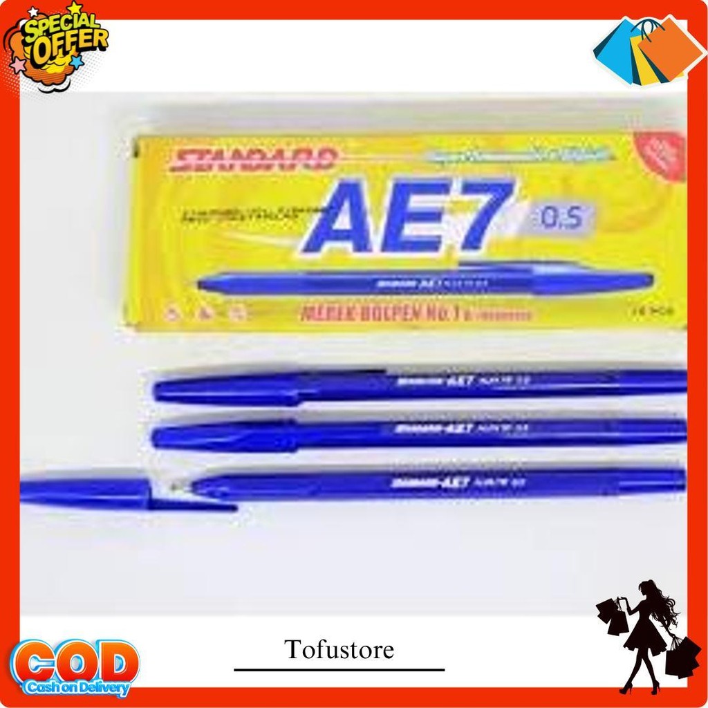 

(12 Pc) Pulpen Standard Ae7 / Pen Bolpoin Standart Ae-7 (12 Pcs) Tersedia Warna Hitam Dan Biru Gratis Ongkir