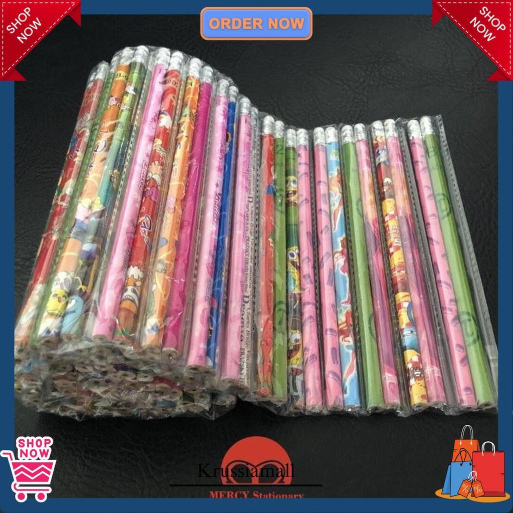 

24 Biji - Pensil Fancy Dengan Stip Eraser Pencil Murah Penghapus Fancy Grosir Bisa Cod
