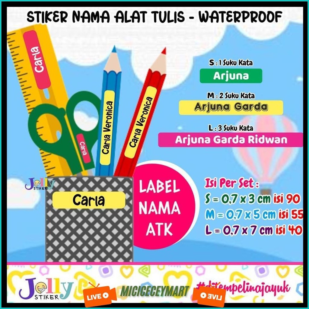 

Stiker Nama Alat Tulis Anak Waterproof Costum Sticker Pensil Anti Air Label Atk Pulpen Crayon Original Produk