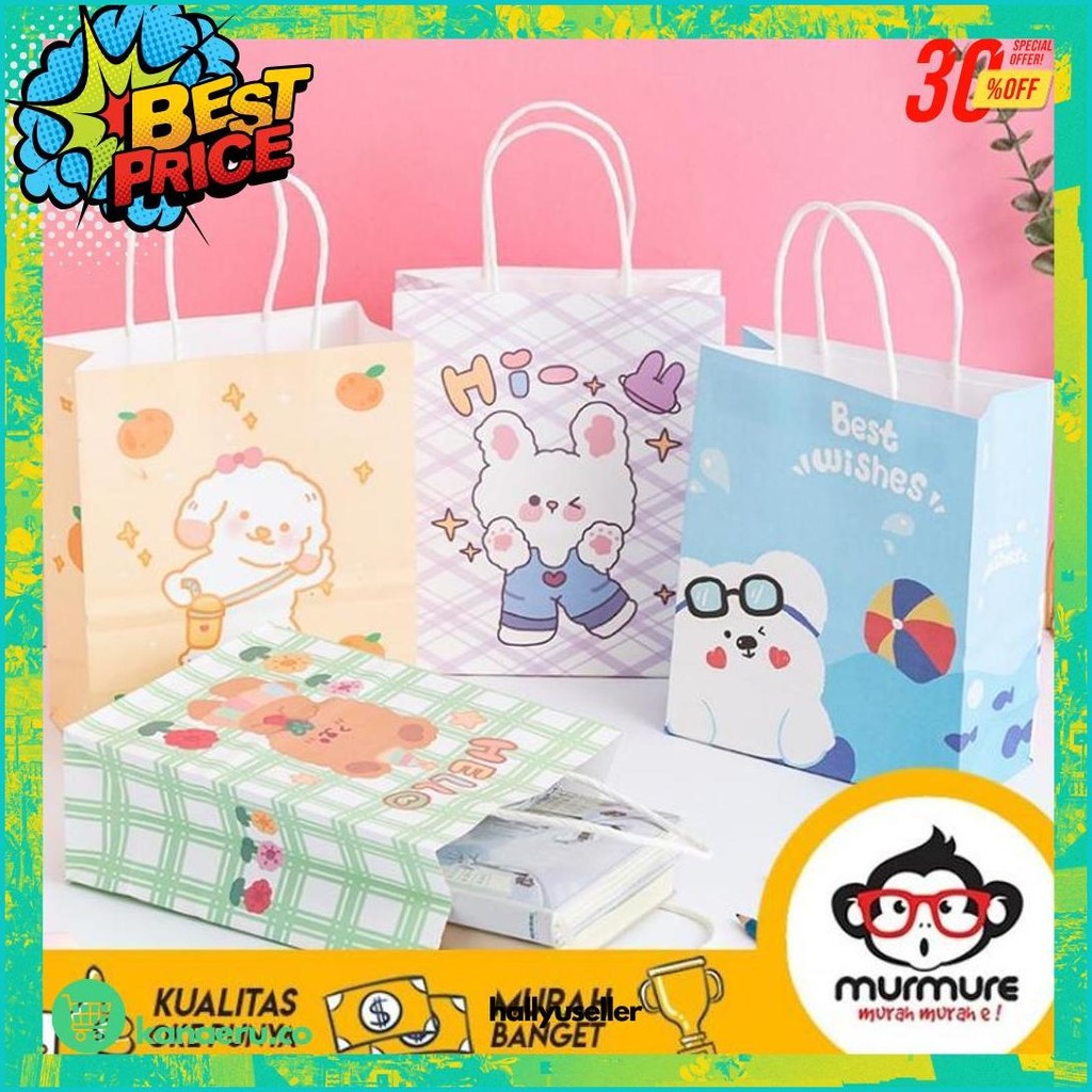 

Murmure I Paperbag Karakter Kartun Beruang Lucu Goodie Bag Motif Rabbit & Bear Tas Jinjing Serbaguna Murah