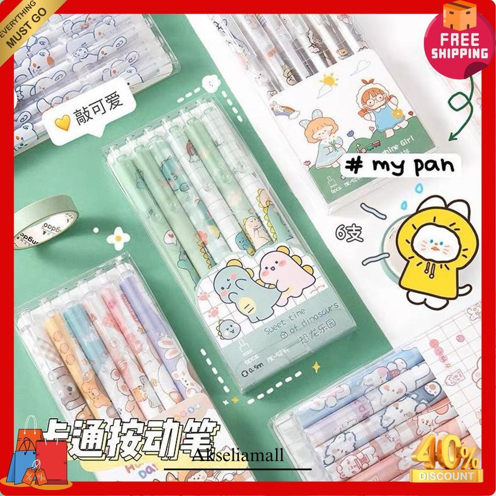 

Pulpen Gel Lucu Set 6In1 / Pulpen Tinta Hitam / Pulpen Gel Hitam Set / Pulpen 1 Pack Bisa Cod