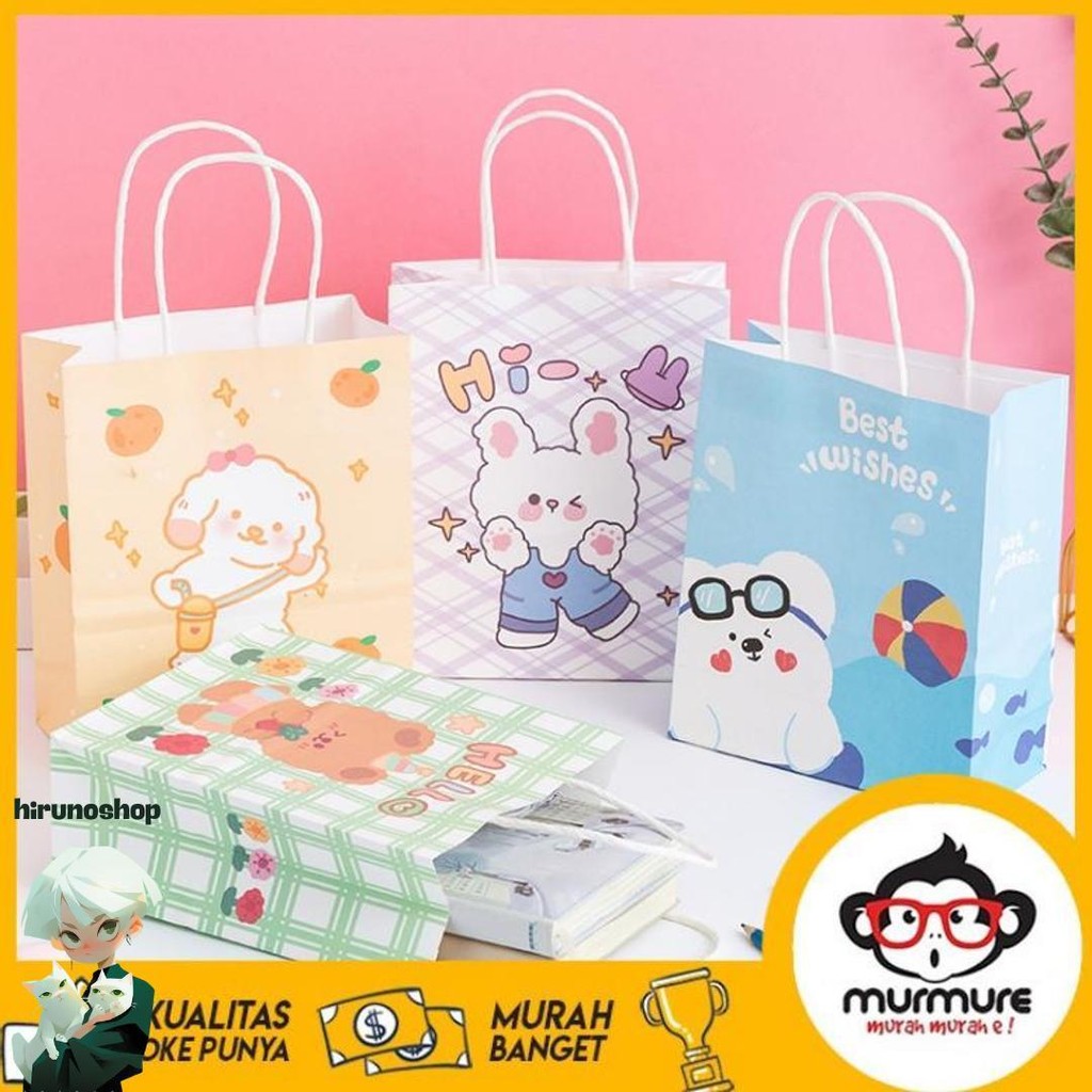 

Murmure I Paperbag Karakter Kartun Beruang Lucu Goodie Bag Motif Rabbit & Bear Tas Jinjing Serbaguna Murah