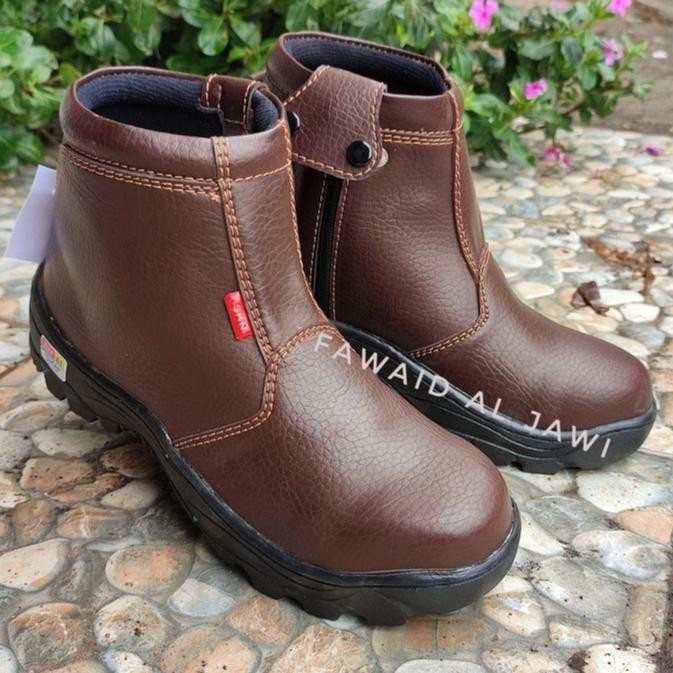 er-90 Sepatu Safety Resleting Coklat Semi Boot King Skn Terbaru Ujung Besi Kulit Buatan Hicking Tour