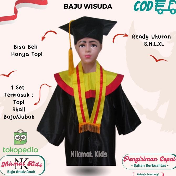 Diskon Baju Toga Anak Kostum Wisuda Anak Tk Laki Laki Perempuan Kuning Merah