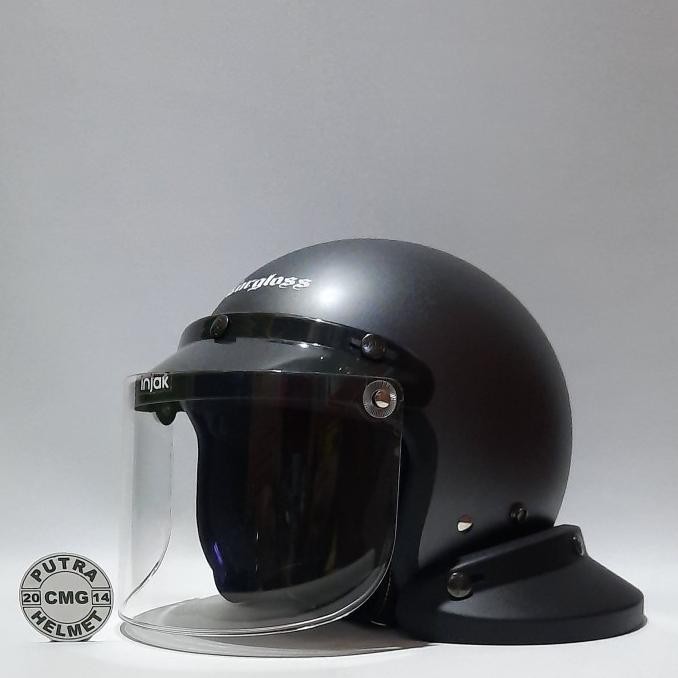 PAKET HELM CARGLOSS ORIGINAL RETRO ABU DOFF KACA DATAR FLAT CEMBUNG `