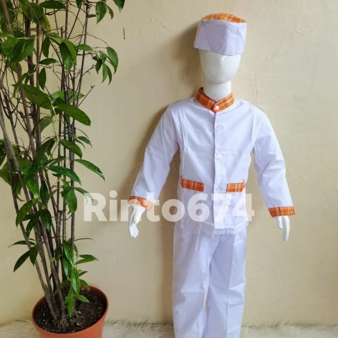 Murah Seragam Sekolah Muslim Putih Strip Orange Paud Dan Tk