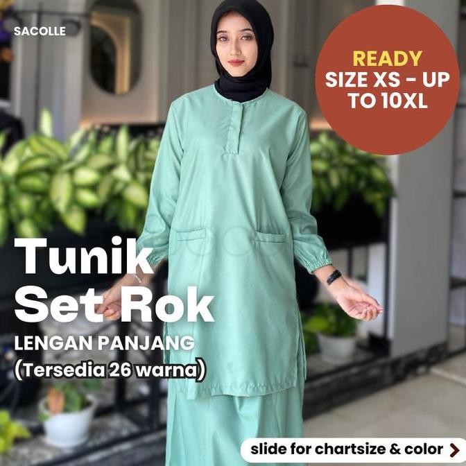 BAJU JAGA TUNIK SET ROK LENGAN PANJANG SMALL - BIG SIZE JUMBO / Baju OK / Baju Jaga / Baju Scrub / B