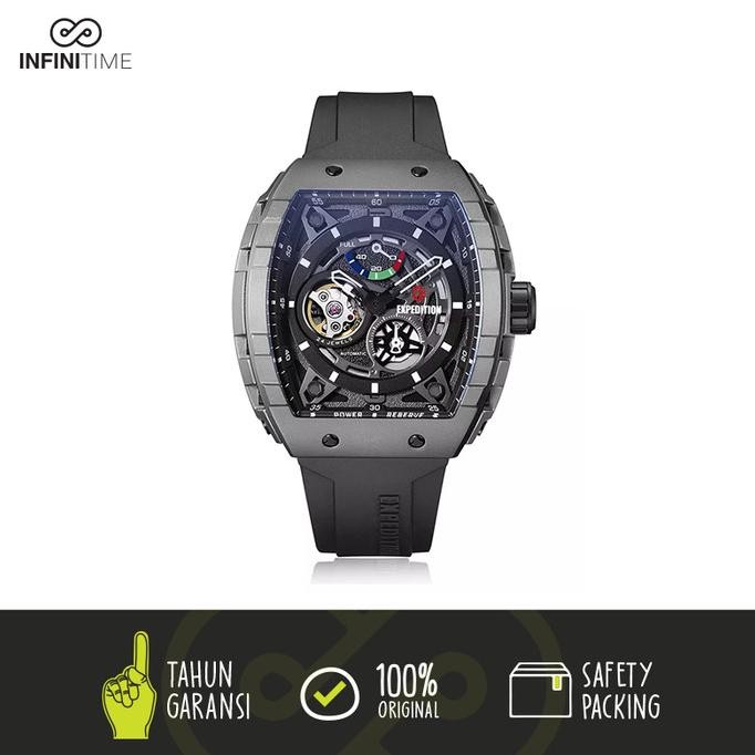 Jam Tangan Expedition E6782 E 6782 Black Grey Pria Rubber Automatic LUIS