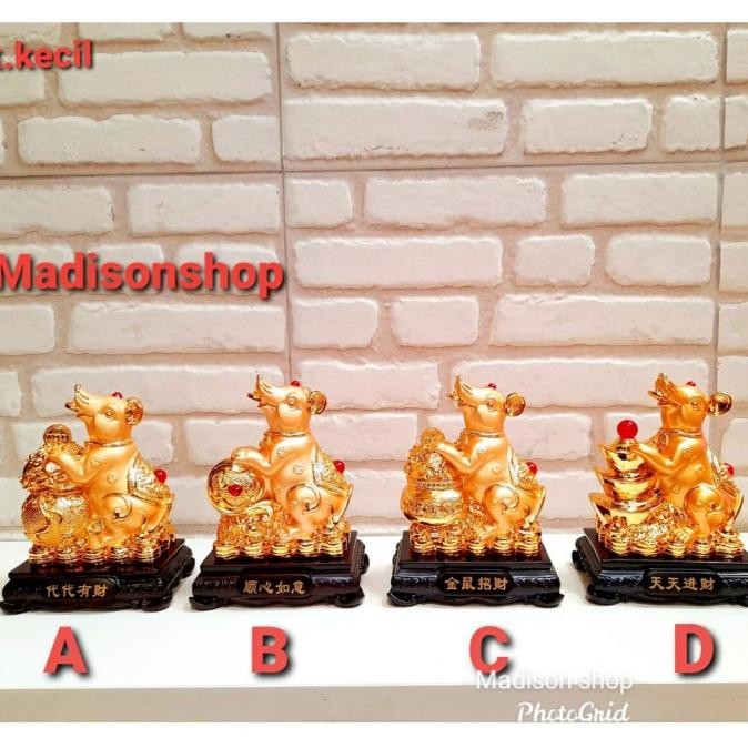 Promo Patung Tikus Emas S Tatakan Kayu Kado Pajangan Hoki Shio Tikus Murah
