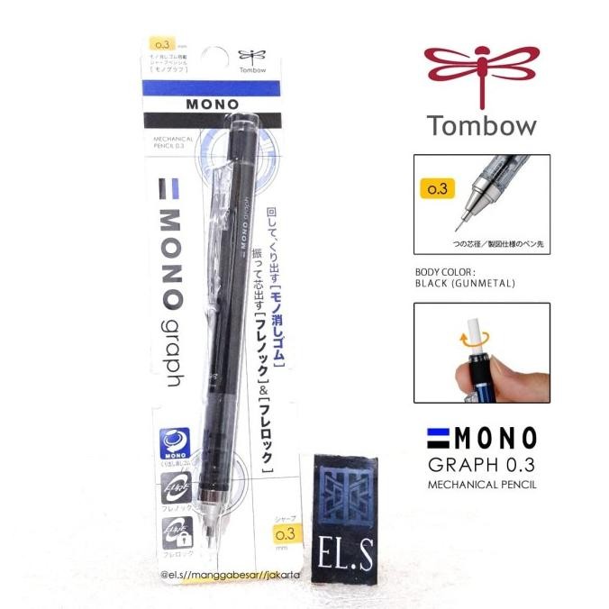 

Murah!! Tombow Mono Graph 0.3 / Pensil Mekanik 0.3 - Black Body