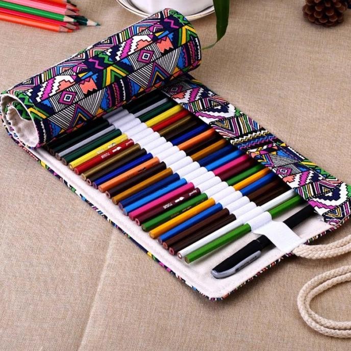 

Murah!! Tas Tempat Pensil Warna Gulung Canvas 48 Slot 20.5 X 55 Cm