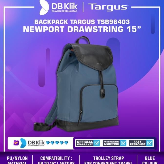 Backpack Targus Tsb96403 Newport Drawstring 15" Slate Blue New Stok