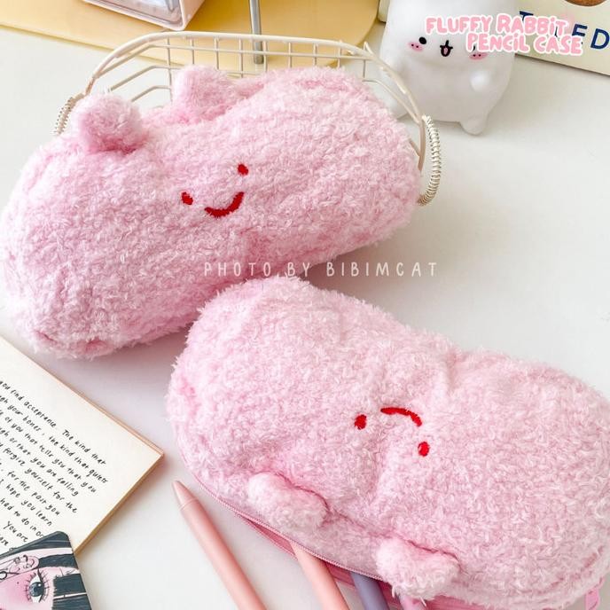 

Kotak Pensil Pink Rabbit Fluffy / Tempat Pencil Case Kelinci Boneka KS