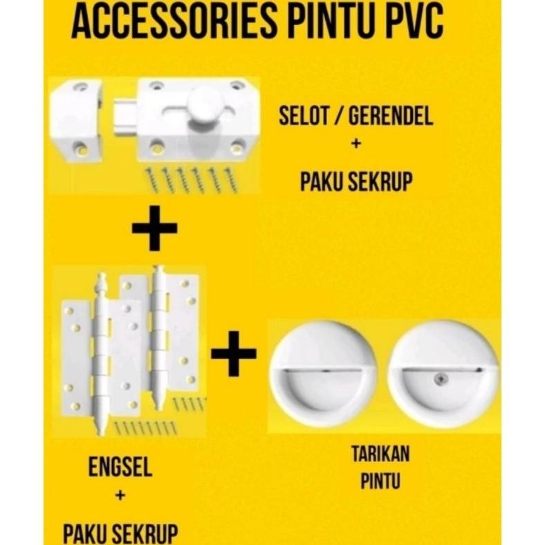 Pintu Pvc Kamar Mandi + Accessories 1 Set Lengkap Pintu Kusen Pvc Pintu Coklat Biru Putih Pintu Pvc
