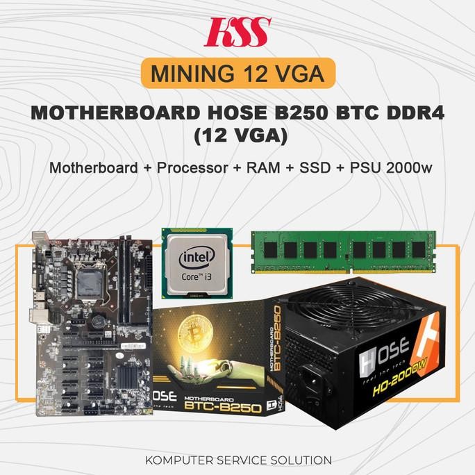 MOTHERBOARD MINING 12 VGA B250 BTC 12 PCI-E LGA 1151 / Paket Fullset