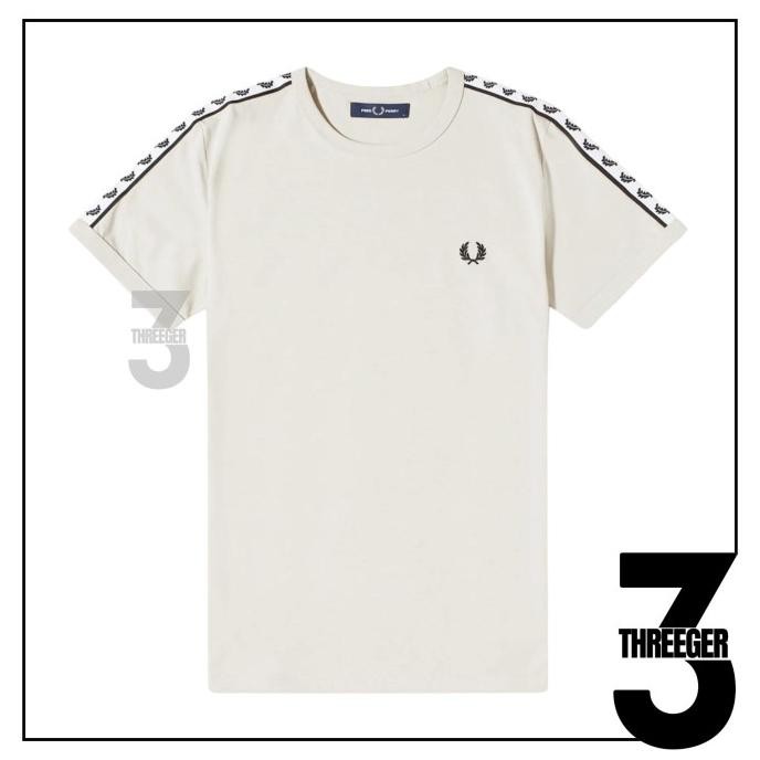 Fred Perry Taped Ringer Tee Ecru Original / Kaos Fred Perry Original