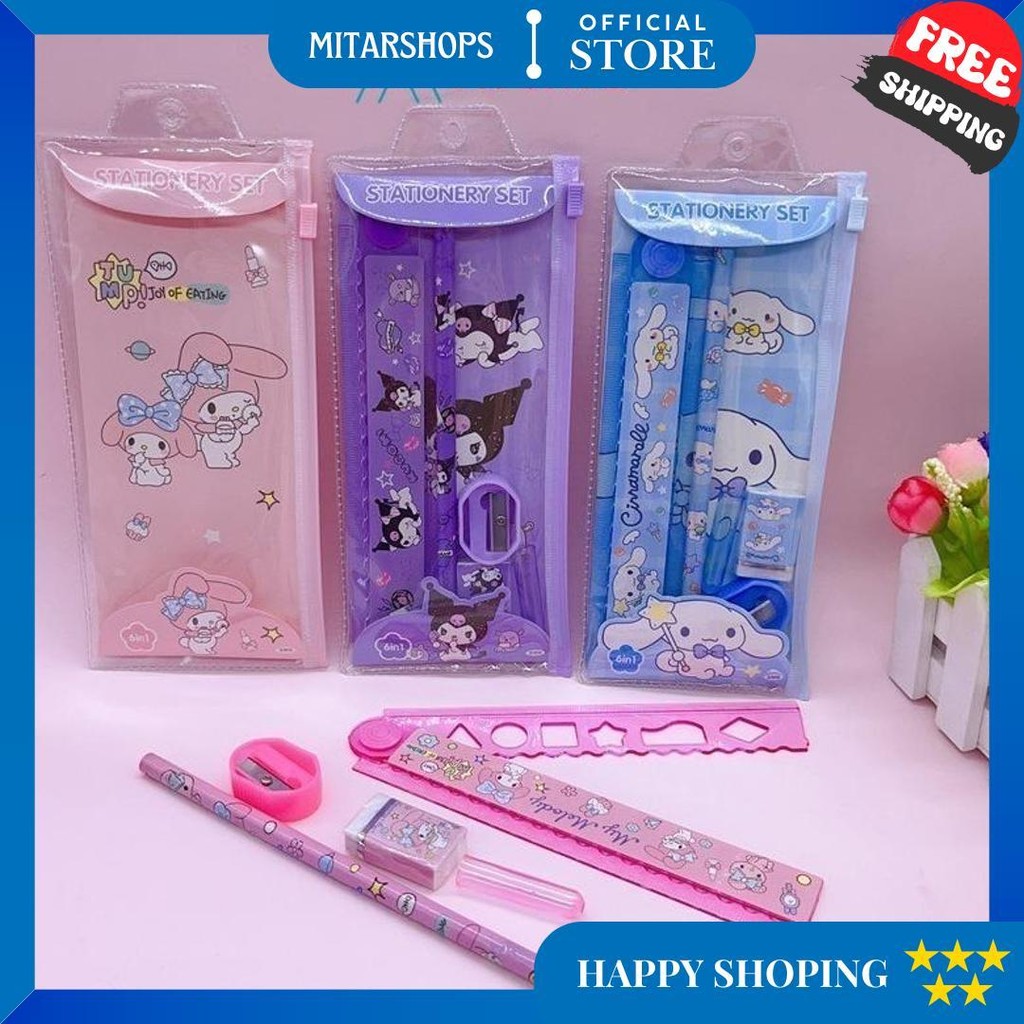 

5In1 Study Set Alat Tulis Anak Lucu / Pensil Set Penghapus Set Dompet Untuk Sekolah Hadiah Karakter Kuromi D Cod