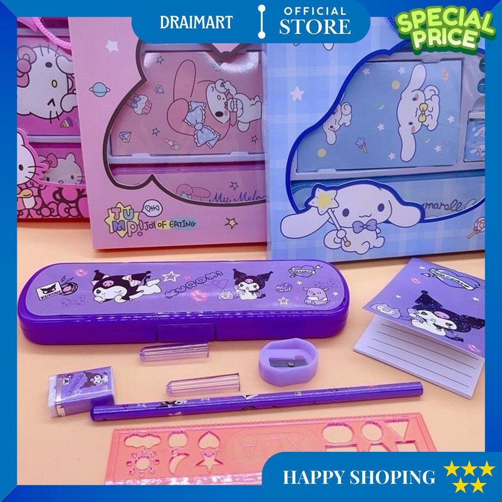 

(8Pcs) Set Alat Tulis Perlengkapan Sekolah Sanrio Alat Tulis 8 In 1 Tempat Pensil Penghapus Penggaris Rautan Cinnamorooll Kuromi Melody Kado Anak Sekolah D Sale