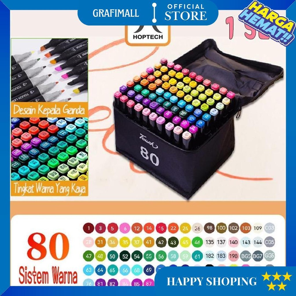 

Hoptech - Spidol Warna-Warni Sketch Marker 2 Tip Touch 48/60/80 Warna 1 Set Untuk Gambar & Sketch D Promo Puncak