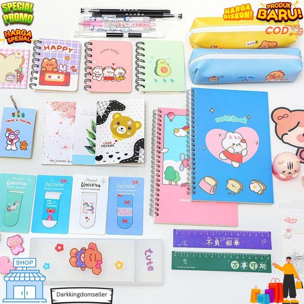 

Paket Alat Tulis Pulpen Stiker Memo Tempel Penghapus Pensil Buku Penggaris Rautan Stationery Set D Termurah