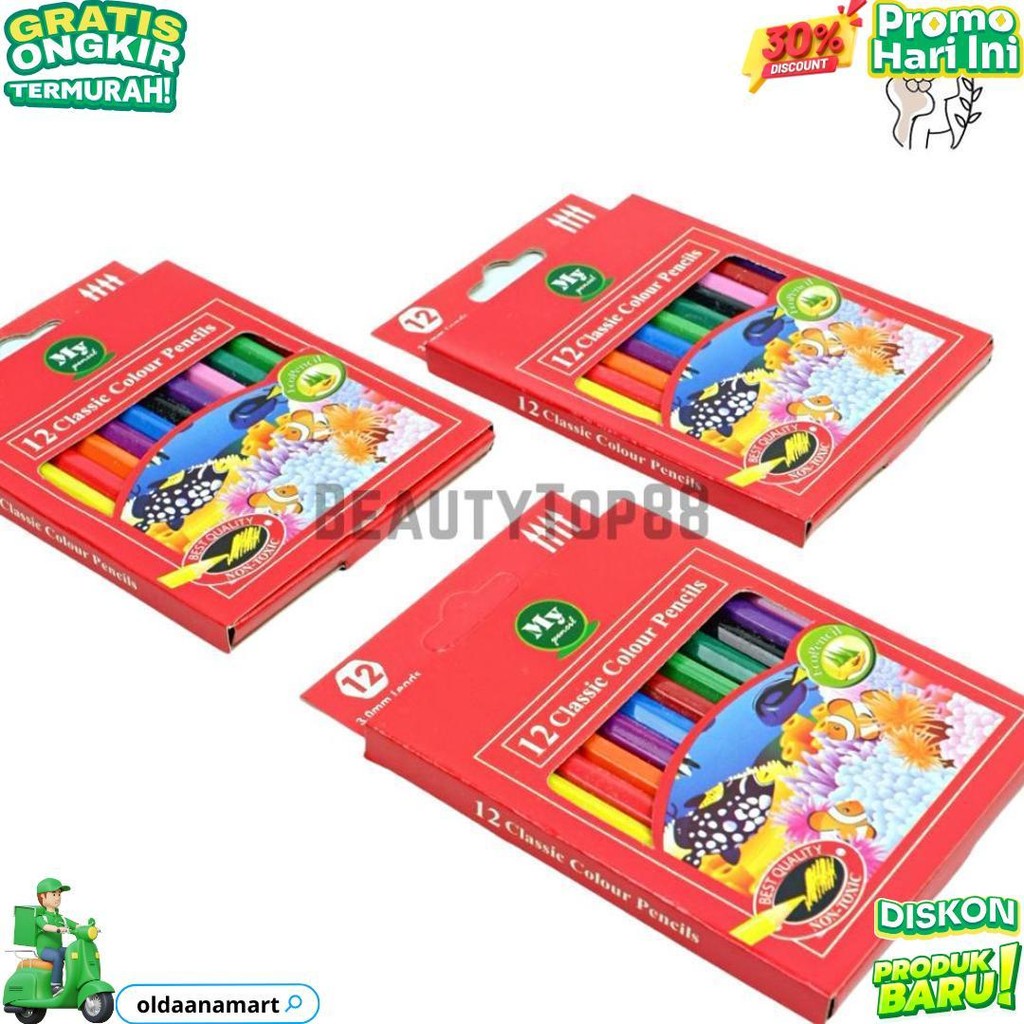 

Pensil 12 Warna Pendek Mini My Pencil / Color Pencil Paper Box Classic / Coloring Set Anak Anak D Promo Puncak