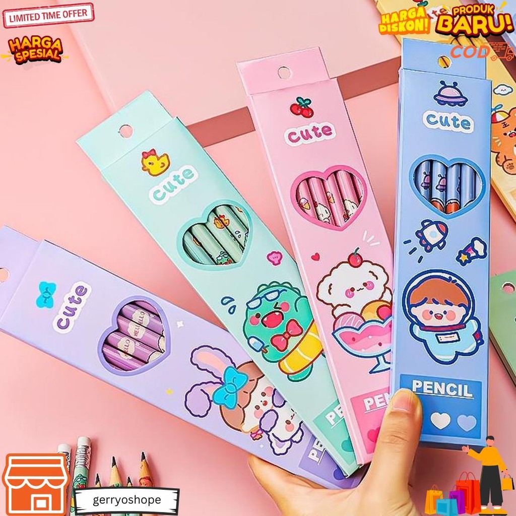 

Murmure.Id | 6Pcs / Set Pensil Tulis Motif + Penghapus / Pensil Set Lucu D Cod