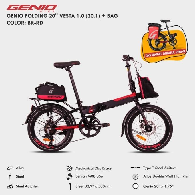ready  Sepeda Lipat Genio Vesta 1.0 Alloy (20 Inch) By United murah