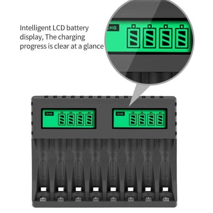 Promo Charger 8 Slot Battery Energizer Aa / Aaa + 4 Battery Aa 2000 Mah