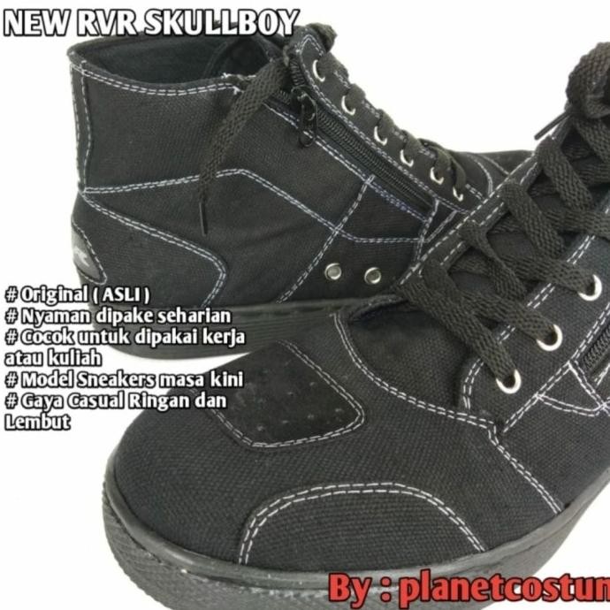 SEPATU SNEAKER RVR SKULLBOY HITAM BLACK BIKERS MOTOR TOURING HARIAN