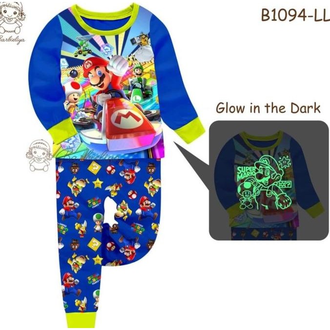 Terlaris Baju Tidur Mario Bros Anak Cowok Impor Glow In The Dark Ready Stok