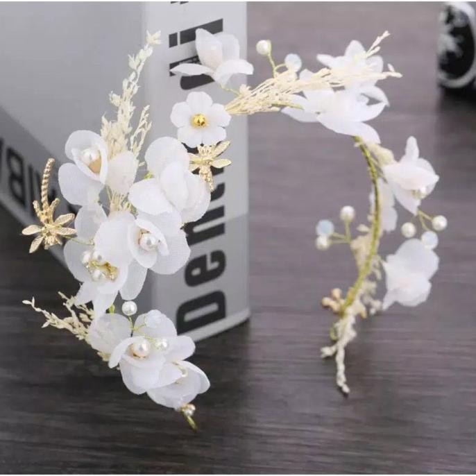 Murah Drapery Mahkota Bunga Putih- Head Piece Hiasan Hijab / Kepala / Elegan