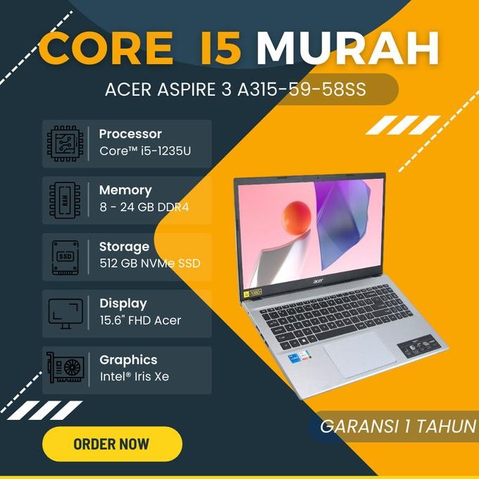 Laptop Core i5 Murah Gen 12 - Acer Aspire 3 A315-59-58SS Pure Silver BIMS
