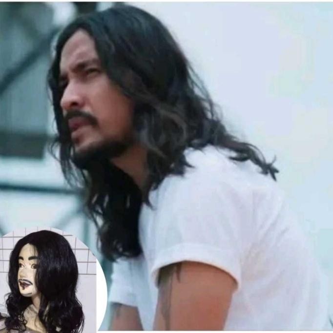 Murah Wig Pria Gondrong Keriting Wig Pria Rambut Panjang Ikal Bergelombang