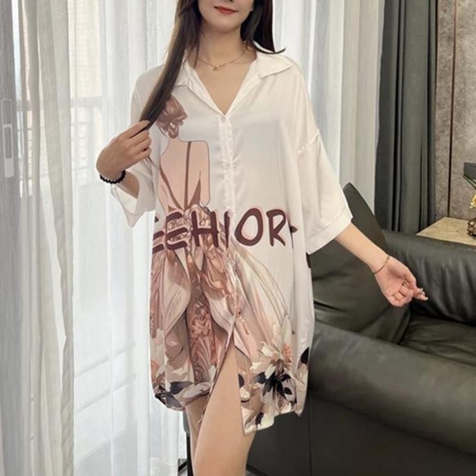 2025 Baju Tidur Sutra Es Seksi Lengan Pendek Baru Baju Tidur Wanita Pakaian  Rumah Gaun Piyama Satin