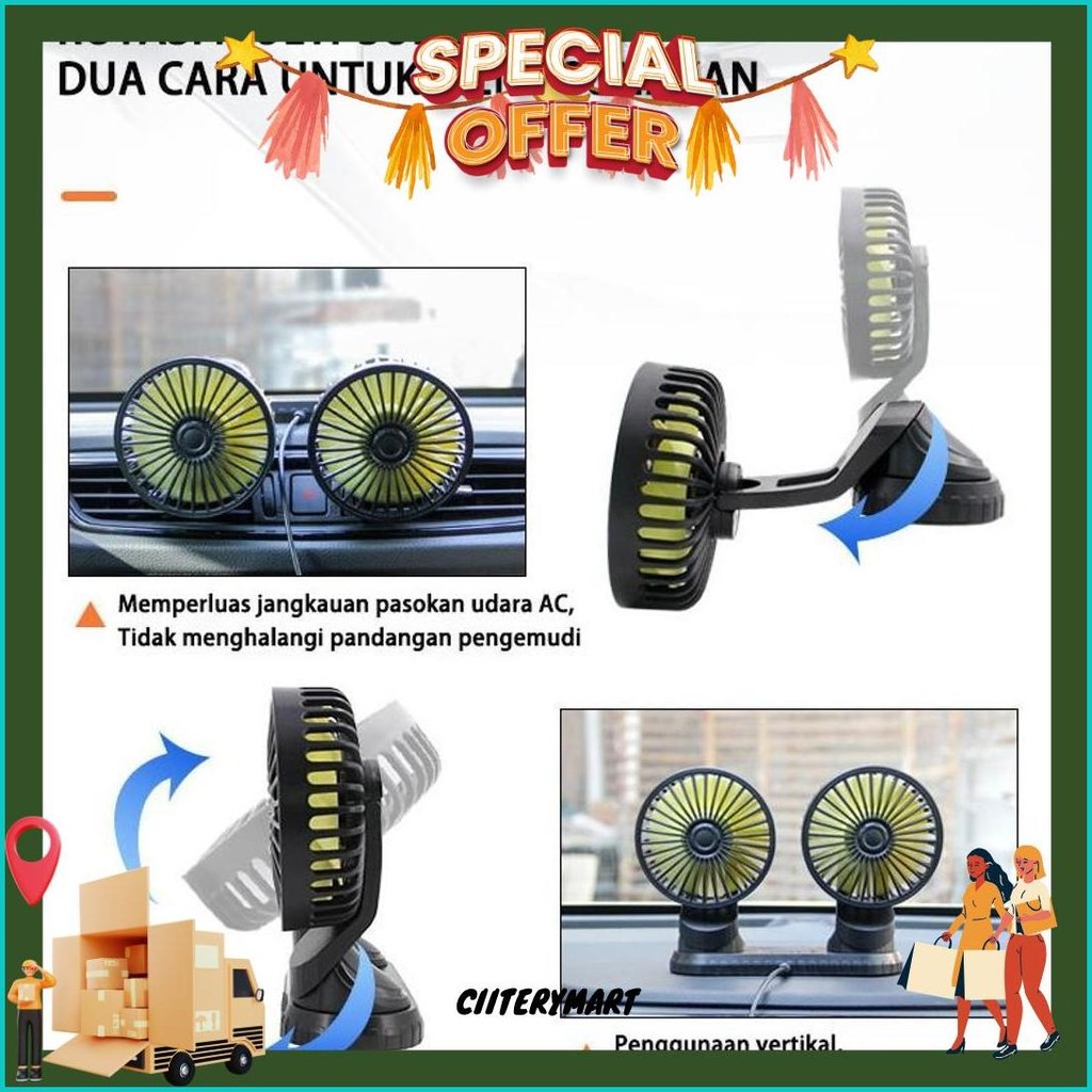 Portable Car Fan/Flash Mobil F404 Mobil Usb Double-Head Fan Air Outlet Aksesoris Mobil Mobil Kreatif