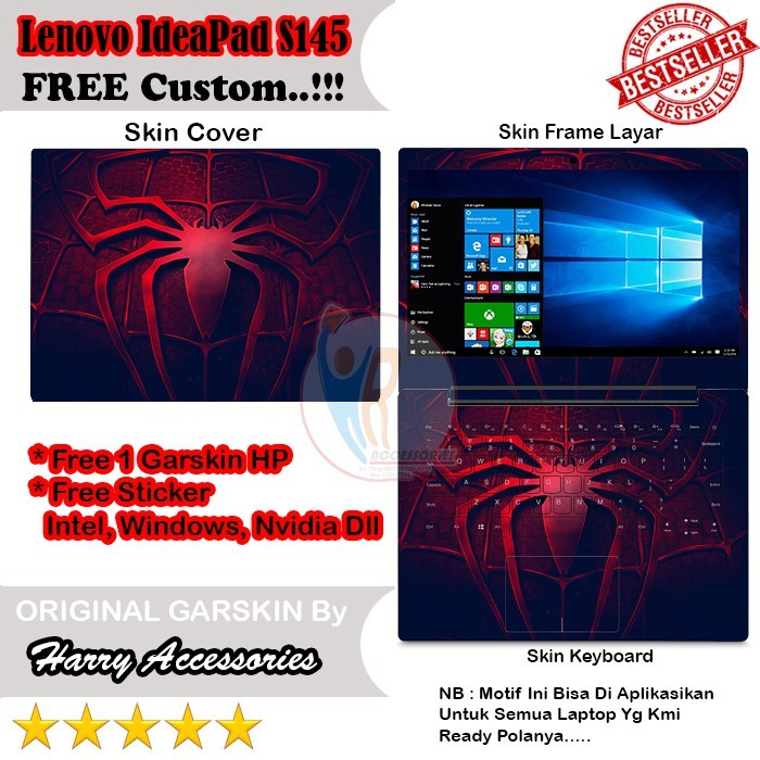 *PromoGet2* Laptop Lenovo Ideapad S145 14inch Spider Kamu Stiker Garskin HP/Case Custom Dan COD